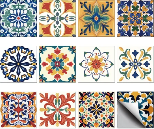 Vista 14 de CHGCRAFT 36 calcomanías de azulejos bohemios de 4x4 pulgadas, calcomanías impermeables desmontables de PVC para azulejos de pared, calcomanías