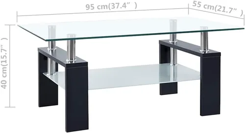 Vista 2 de Mesas de Centro para sala Juego de mesa de comedor negro y transparente de 37.4 x 21.7 x 15.7 pulgadas, vidrio templado, adecuado para dormitorios