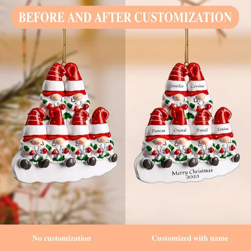 Vista 7 de Bemaystar Adornos de Navidad familiares personalizados – Familia de gnomos con nombre personalizado de 2, 3, 4, 5, 6 adornos para árbol de Navidad