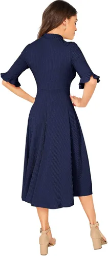 Vista 2 de Verdusa - Vestido elegante largo y de punto acanalado con mangas acampanadas para mujer, largo hasta por debajo de las rodillas