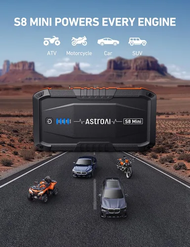Vista 8 de AstroAI S8 Mini Arrancador de Batería de Coche Portátil, Arrancador de Coche Portátil de 12V para Motores de Gasolina de hasta 6.0L/Diésel de 3.0L