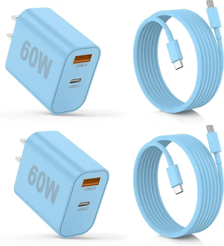 Vista 10 de Cargador para iPhone 17/16/15 Pro/Pro Max, cargador de pared USB-C de doble puerto con PD 40 W y carga rápida QC 20 W, cable USB-C de 10 pies