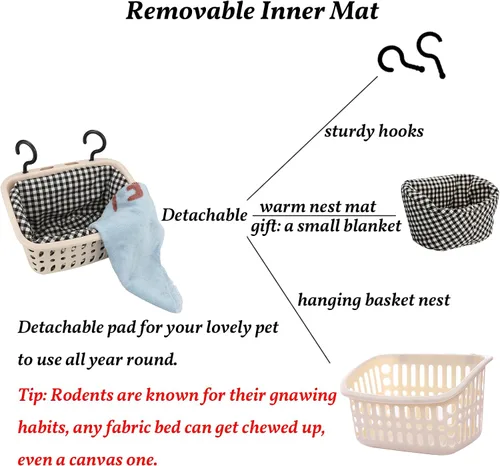 Vista 3 de JWShang Hamaca para Ratas para Jaula, Cesta Colgante a Prueba de Masticación con Ganchos Resistentes, Accesorios para Jaula de Mascotas, Hamaca