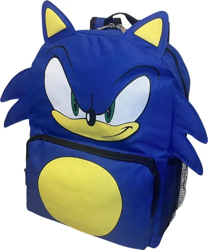 Vista 3 de Ruz Sonic The Hedgehog Mochila escolar de cara grande de 14 pulgadas con orejas y plumas 3D