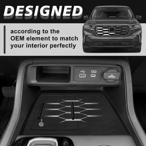 Vista 5 de Muslogy Compatible con Honda Pilot 2023-2025/2026 Passport Accesorios de Consola Central Cargador Inalámbrico Alfombrilla Protectora Insertos