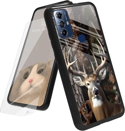 Vista 73 de Funda para Motorola Moto G Play 4G 2024 con protector de pantalla, parte trasera de vidrio templado + funda de silicona suave TPU absorción