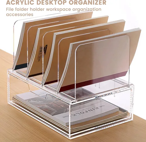 Vista 2 de Organizadores de Escritorio y Accesorios HeZone, Organizador de Escritorio de Acrílico con Cajón, Organización y Almacenamiento de Suministros