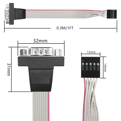 Vista 7 de Cable serie DB9 a 10 pines IDC, paquete de 2 unidades RS232 macho serie a 10 pines (2 x 5) IDC cabezal de placa base cable plano Moun (1.0 ft)