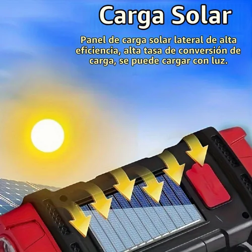 Vista 4 de IFTHFOUR Linterna Solar de Altos Lúmenes - Luz de Trabajo LED con USB-C Recargable, Impermeable, Linterna y Farol Multifunción para Acampar, Rojo