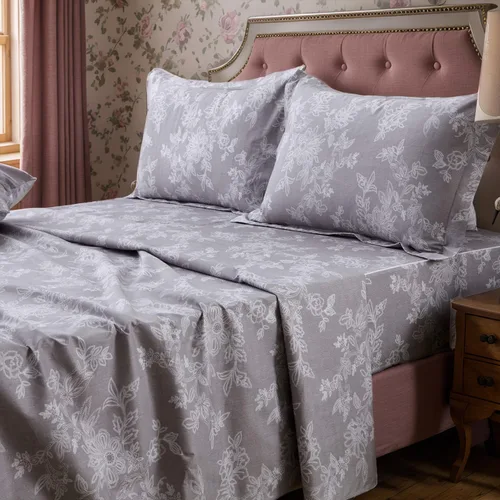 Vista 14 de FADFAY Juego de sábanas bajeras de tamaño individual color gris con estampado floral blanco con bolsillo profundo, súper suaves, de fácil cuidado