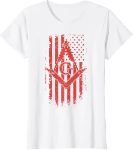 Vista 14 de Cuadrado y brújula Masónica de la bandera americana, masón, camiseta roja, Negro, S