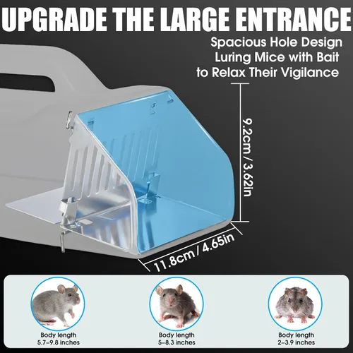 Vista 5 de Trampa humana para ratones de 12 pulgadas para interiores y exteriores, para el hogar, trampa de jaula con animales vivos, trampa transparente