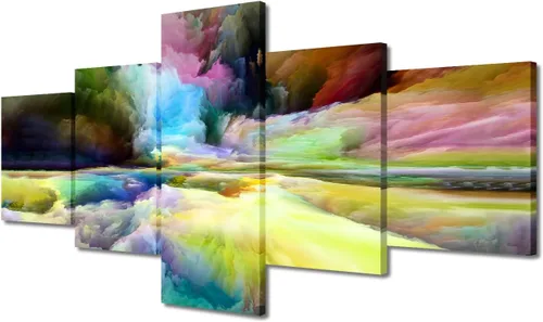 Vista 50 de Pintura en lienzo colorida para sala de estar, 5 paneles, impresiones abstractas sobre lienzo, arte de pared para sala de estar, dormitorio