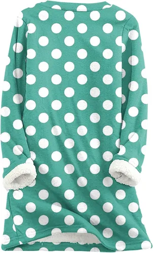 Vista 4 de Sudadera cálida de forro polar Sherpa para mujer, suéter mullido de invierno a cuadros, a rayas, cuello redondo, ropa interior térmica esponjosa