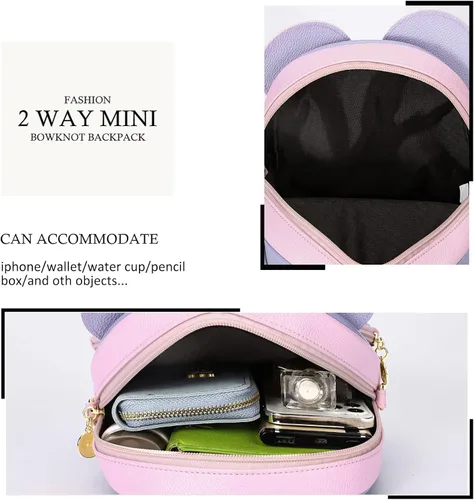 Vista 4 de KL928 - Mochila miniatura con diseño de lunares, linda, con nudo ojal, para mujeres y niñas, que se puede usar también como morral o bolso