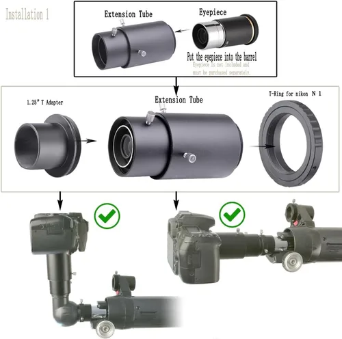 Vista 3 de Adaptador de cámara para telescopio de extensión variable – Compatible con cámaras Nikon N1 sin espejo – Conecta telescopios para fotografía