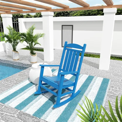 Vista 25 de WO Home Furniture Silla Mecedora de Patio Moderna para Exteriores HDPE Resistente a UV y Clima (Negro)