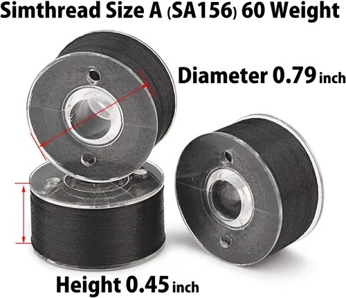 Vista 4 de Simthread 144 hilos de bobinas preenrolladas para bordar, clase 15, tipo A, tamaño SA156, poliéster negro de 60 pesos, compatible con Bernina Pfaff