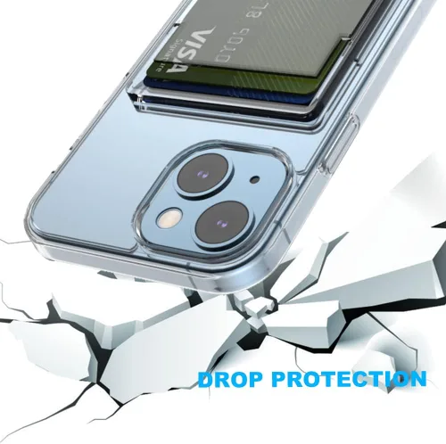 Vista 5 de 【Actualización】 Funda tipo cartera transparente para iPhone 13, antiamarilleo, delgada, parachoques de TPU + funda trasera de policarbonato con 2
