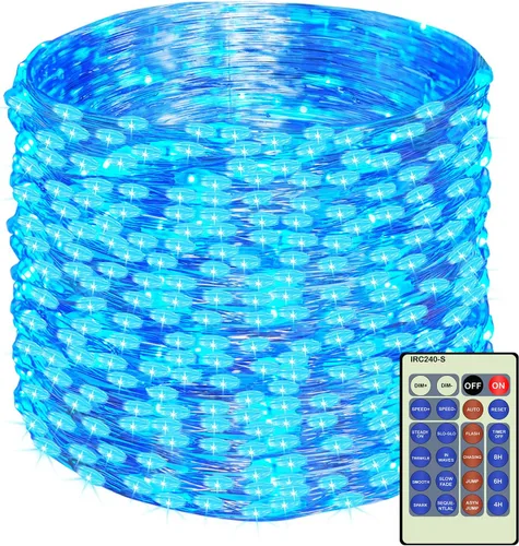 Vista 13 de Decute - Tira de luces de hadas de 300 LED de 99 pies de alambre plateado para árbol de Navidad, con control remoto, luz estrellada tipo luciérnaga