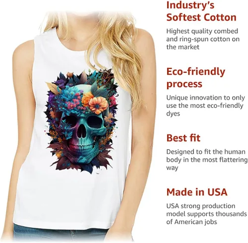 Vista 5 de Colorful Flower Women's Muscle Tank - Print Tank Top - Graphic Workout Tank
