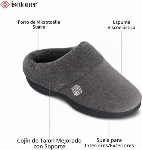 Vista 3 de isotoner Pantuflas clásicas de espuma viscoelástica antideslizantes para mujer Ceniza