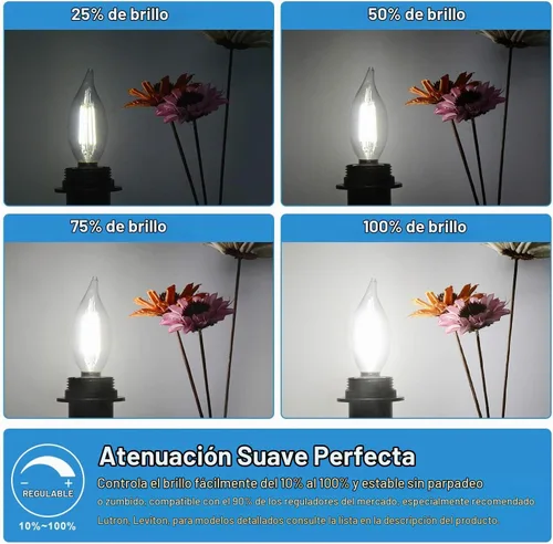 Vista 2 de TOBUSA Bombillas LED para candelabros E12, bombillas de araña de filamento 5000K Blanco luz día