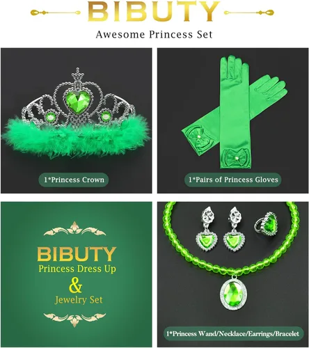 Vista 3 de BIBUTY Accesorios de vestir de princesa, guantes de princesa, juego de 7 piezas para niñas pequeñas