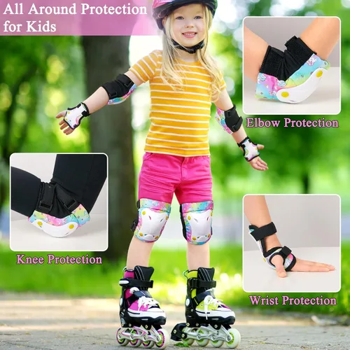 Vista 2 de FIODAY Rodilleras para niños, rodilleras para niños pequeños y coderas, muñequeras con bolsa de cordón, juego de equipo de protección ajustable