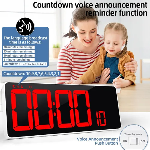 Vista 5 de TXL Reloj de pared digital grande de 13.7 pulgadas con control remoto, reloj de escritorio LED digital con función