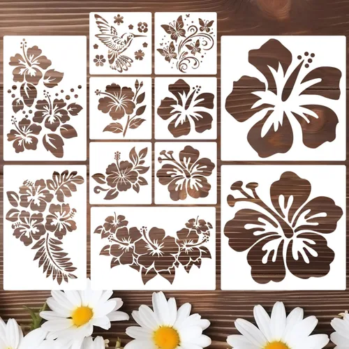 Vista 10 de Plantillas de flores para pintar plantillas de diente de león, plantillas florales reutilizables para manualidades, telas de pared, muebles, tarjetas