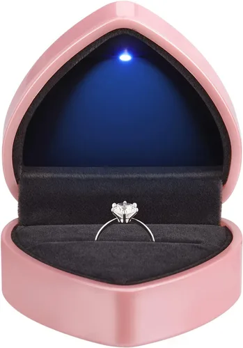 Vista 9 de LETURE Caja de regalo para anillos en forma de corazón con luz LED, joyero de terciopelo para aretes con luz, caja de exhibición de joyas para Negro