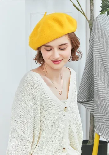 Vista 55 de Boina de lana francesa para mujer, gorra de invierno clásica de color sólido
