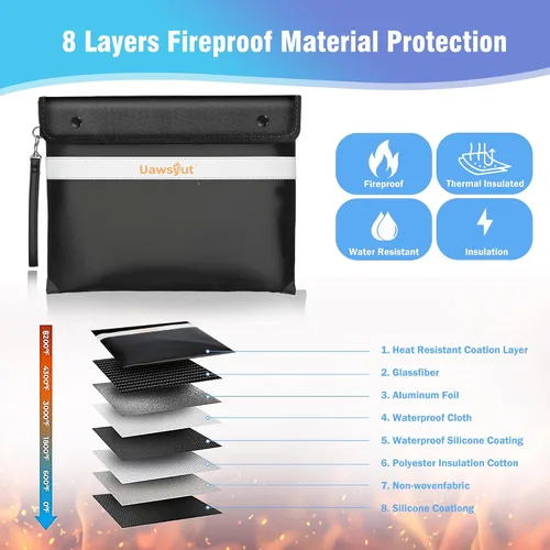 Vista 6 de Bolsa de documentos ignífuga – Bolsas de documentos importantes de 6200 °F con cremallera, resistentes al agua, a prueba de fuego, bolsas de dinero