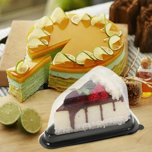 Vista 6 de KICHOUSE 10 piezas de caja de mousse triangular de plástico con tapa transparente, recipiente de pastel reutilizable de grado alimenticio