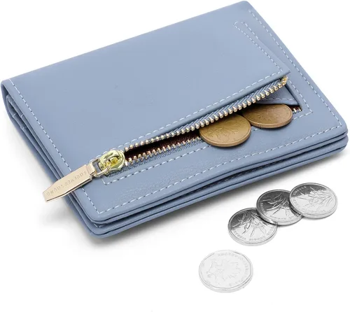 Vista 2 de Altally Cartera pequeña para mujer, con bloqueo RFID, billetera de bolsillo plegable, delgada, compacta, minicarteras para mujer, Azul, Cartera Rfid