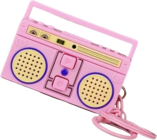 Vista 3 de Moda retro forma de radio llavero bolsa colgante nostálgico cinta grabadora colgantes artesanía pequeños altavoces llavero chica