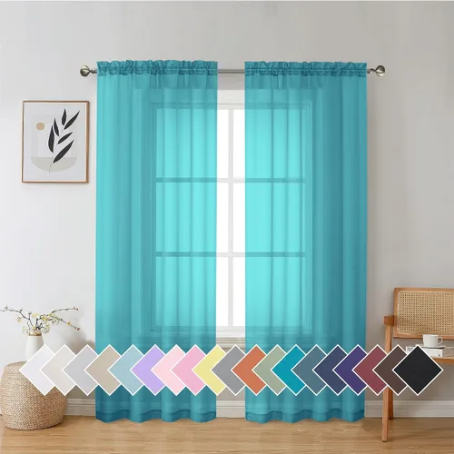 Vista 150 de Aiyufeng 2 paneles de cenefa transparente negra de 14 pulgadas de largo, cortinas cortas negras transparentes para dormitorio, cortinas de cocina