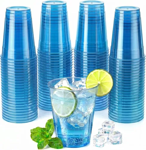 Vista 10 de Paquete de 100 vasos de plástico negros de 12 onzas, tazas de fiesta negras, copas de vino desechables transparentes para cumpleaños, picnics