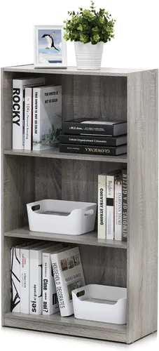 Vista 12 de Furinno Estantería básica para libros, moderna de 3 niveles, estantería con estantes abiertos, 9.3 x 21.8 x 39.5 pulgadas, para sala de estar Roble