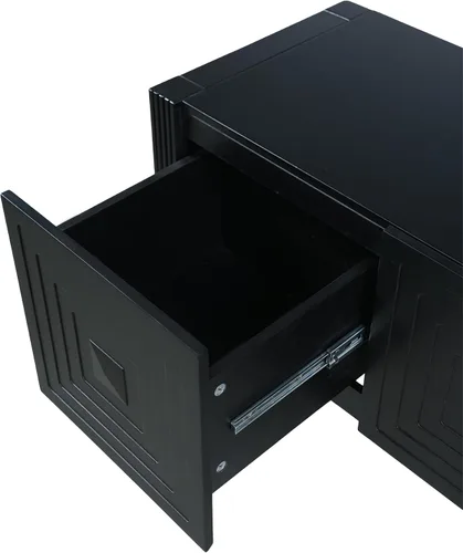 Vista 8 de LUMISOL Mesa consola geométrica tallada con 3 cajones, mesa de sofá de granja detrás del sofá con almacenamiento y detalles de patas acanaladas