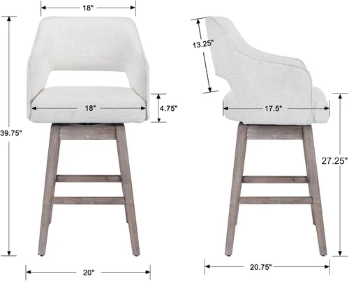 Vista 2 de Kmax Single Swivel Counter Height Bar Stool, Linen Beige