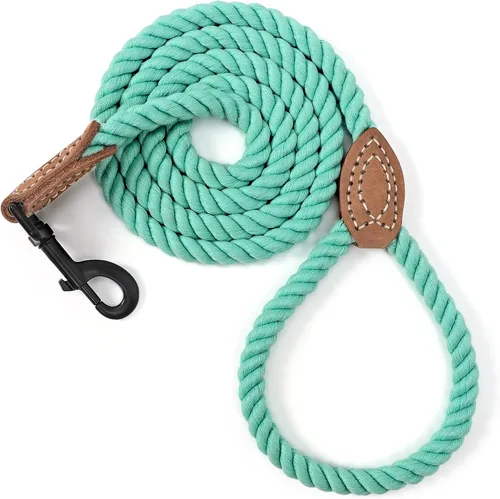 Vista 15 de Mile High Life Correa para perro, correas de cuerda de algodón trenzada con punta de sastre de cuero con punta de cuero, cierre de metal resistente