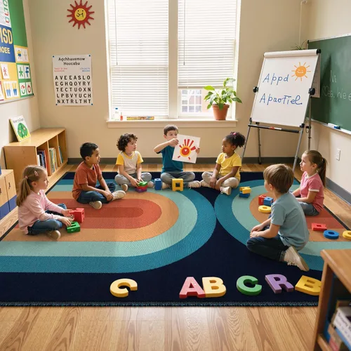 Vista 4 de Lahome Alfombras tejidas bohemias lavables de 6 x 9 pies, alfombra ultrafina de arco iris para sala de juegos, dormitorio de niños, comedor