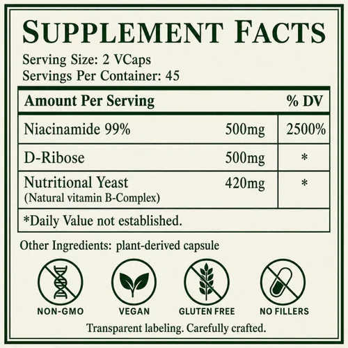 Vista 3 de Green Organic Supplements Niacinamida, niacina, NAD, NADH, alta absorción, sin OMG, sin gluten (paquete de 4)