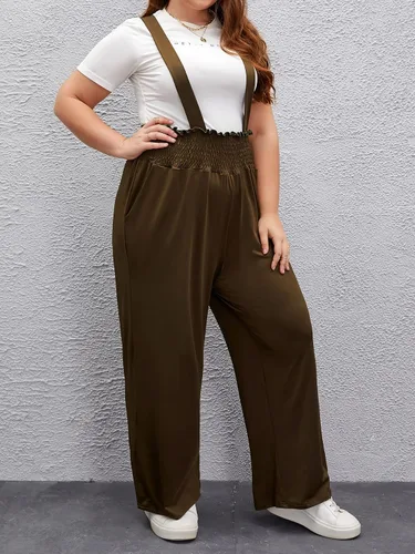 Vista 5 de WDIRARA Overol para mujer, talla grande, cintura y pierna ancha, pantalones con tirantes