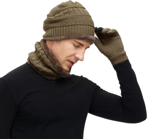 Vista 4 de Zando Beanie Hats - Juego de calentador de cuello de forro polar grueso con forro polar para pantalla táctil, sombreros de invierno para hombres