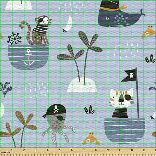 Vista 2 de Ambesonne The Yard - Tela de gato con temática de bosque, diseño de animales en barcos, diseño creativo náutico de vida silvestre, tela decorativa