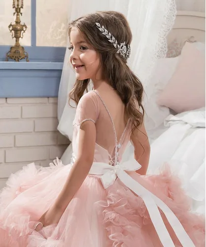 Vista 4 de Impresionantes vestidos de baile de tul con espalda en V para niñas de 2 a 12 años