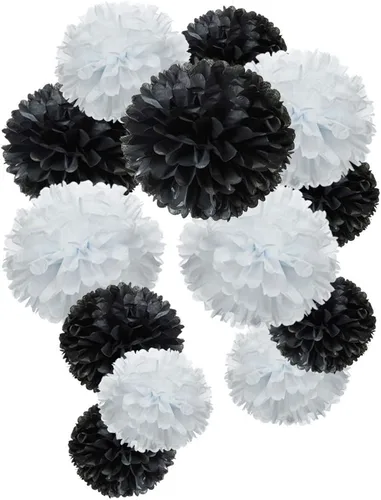 Vista 6 de Pompones de papel negro para fiestas (12 unidades)